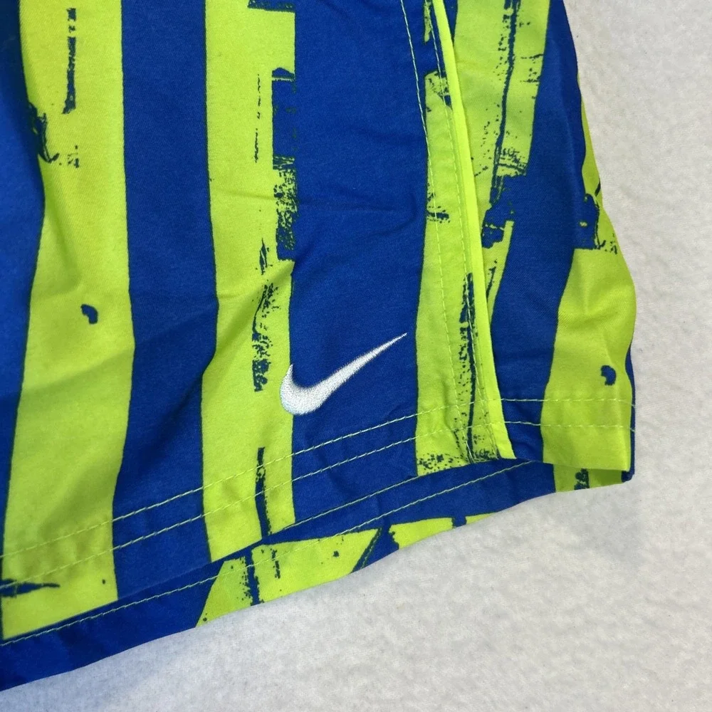Nike Swim Shorts Boys XL Blue Yellow Striped Lined Drawstring Quick Dry 721989